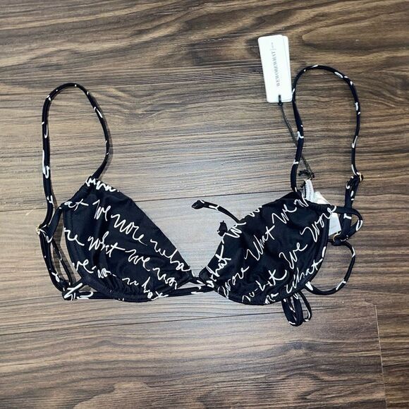 NWT WeWoreWhat Ruched Underwire Top in Logo Scribble Size Small! - Picture 9 of 12